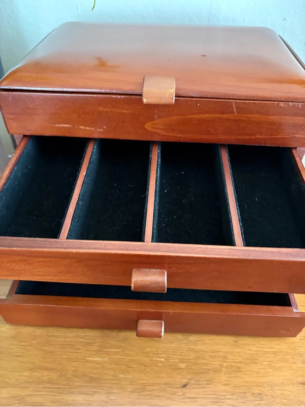 Vintage 4 Drawer Wood Jewelry Box VGUC MCM